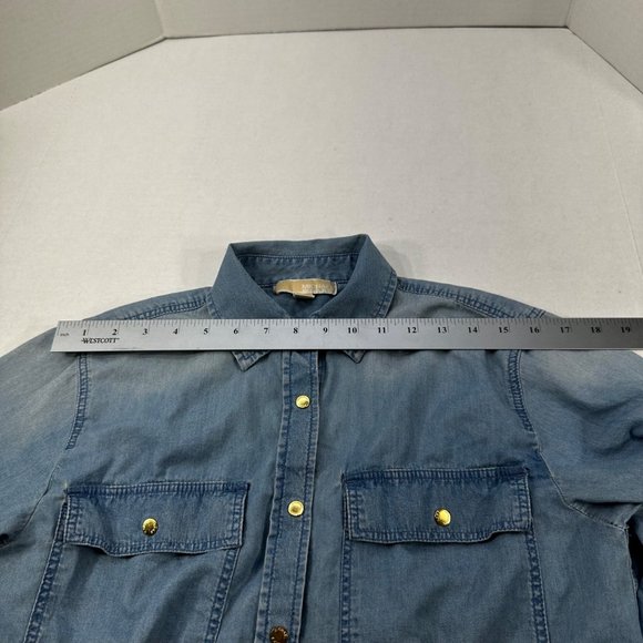 Michael Michael Kors Women's Size Small Shirt Snap Front Chambray Blue Preowned - Picture 7 of 14